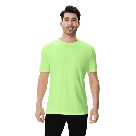 Hi Vis Safety T-Shirt for Men Lightweight Crewneck Tee Pure Dry Fit Poly Work Shirt, Neon Green L