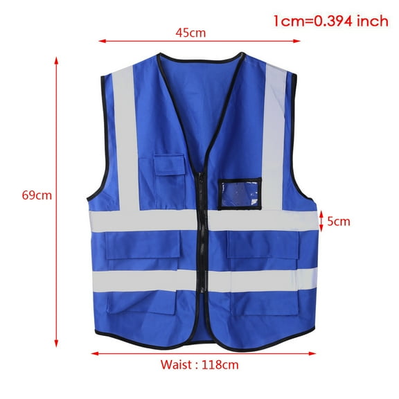✪ Hi-Vis Safety Vest With Zipper Reflective Jacket Security Waistcoat 5 Pockets