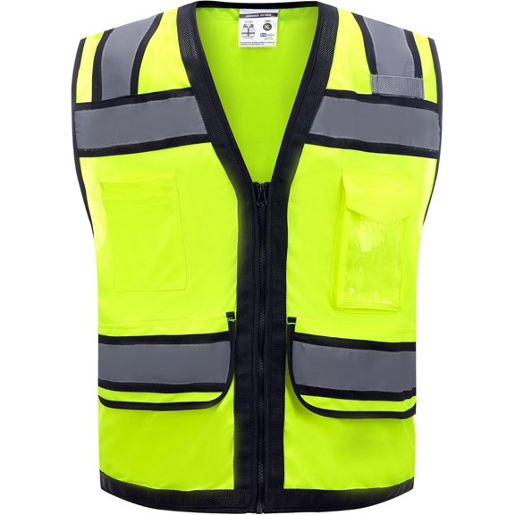 Hi Vis Safety Vest with Pockets and Zipper,Reflective Class 2 Safety Vest for Men, Neon Lime, 2XL
