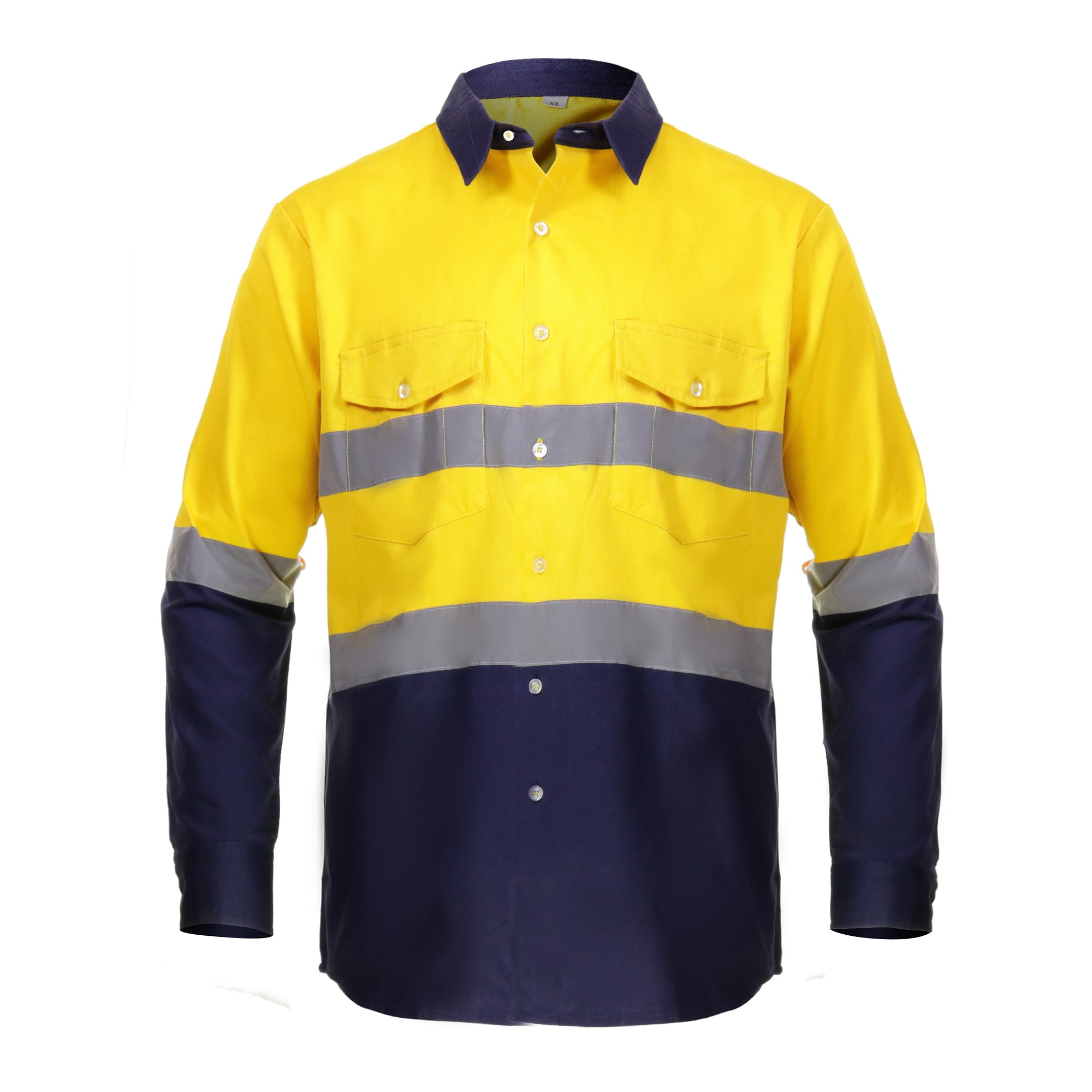 High Visibility Hi Vis Reflective Safety Work Shirts (4X-Large, Yellow/Navy  Blue) 