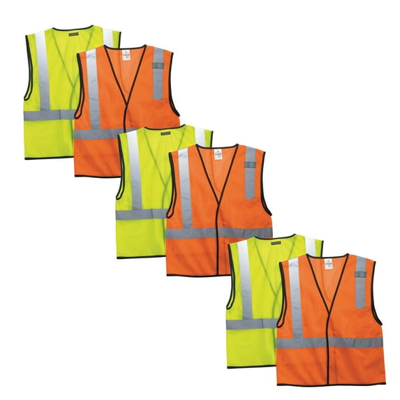 Kishigo High Visibility Safety Workers Vest, Hi Vis Single Pocket Hook-And-Loop Closure Mesh Vest, Safety Lime and Orange, 100% Polyester, 6 Pack, S