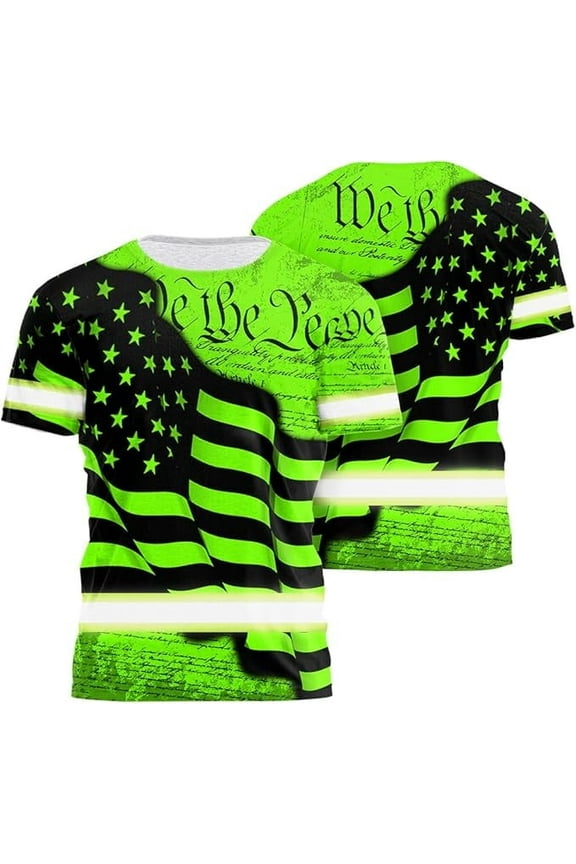 Hi Vis Shirt Reflective America Flag Patriotic Safety Workwear for Workers, Runners, Cyclists, Truckers, Operator-3XL