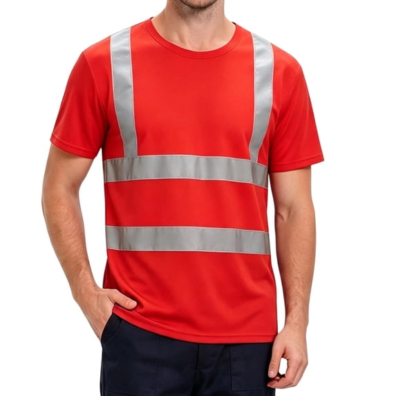 Hi Vis Shirts for Men Class 2 High Vis Shirts with Short Sleeves High Visibility Safety Work Shirt for Construction, Warehouse, Traffic, Quick Dry & Breathable