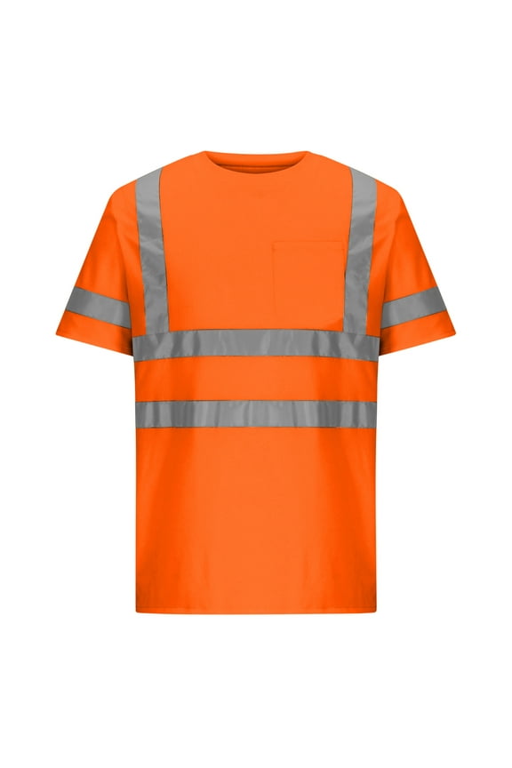 Hi Vis Shirts for Men Class 3 High Visibility Shirt with Short Sleeves, Reflective Safety Shirts for Men, Construction Work Shirts with Reflective Strips, Durable &Breathable