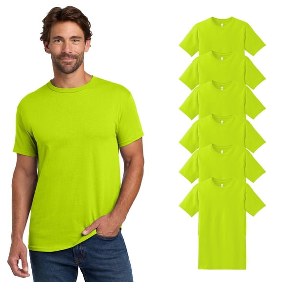 Hi Vis Short Sleeve T-Shirt | Hanes High Visibility Safety Green, 6 Pack, Sizes S-5XL, 60/40 Cotton/Polyester