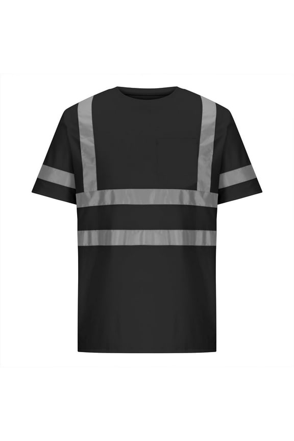 Hi Vis Short Sleeve Work Safety T Shirt Breathable Crew Neck Reflective High Visibility Rail Workwear Tshirts Reflective Tape Security Round Neck Tee Tops with Pocket