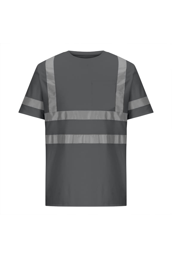 Hi Vis Short Sleeve Work Safety T Shirt Breathable Crew Neck Reflective High Visibility Rail Workwear Tshirts Reflective Tape Security Round Neck Tee Tops with Pocket