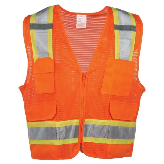 Hi Vis Surveyor Safety Vest, Zipper, Type R Class 2, Orange, L/XL, SAFEGEAR