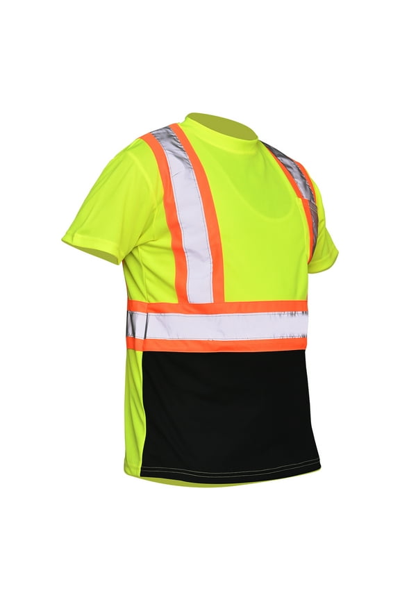 Hi Vis T-Shirt - Safety Shirt, ASNI Class 3 Reflective Safety Short Sleeve T-Shirt-6895-Blk-Yell-M