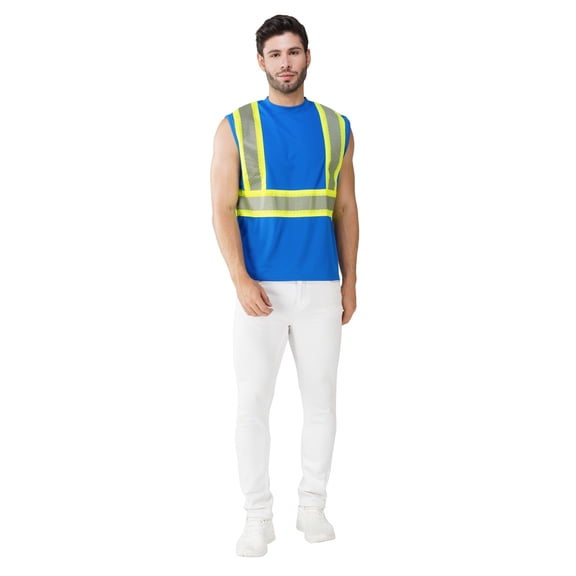 Hi Vis T-Shirt - Safety Shirt, ASNI Class 3 Segmented Reflective Safety T-Shirt-6685R-Ryl-Md