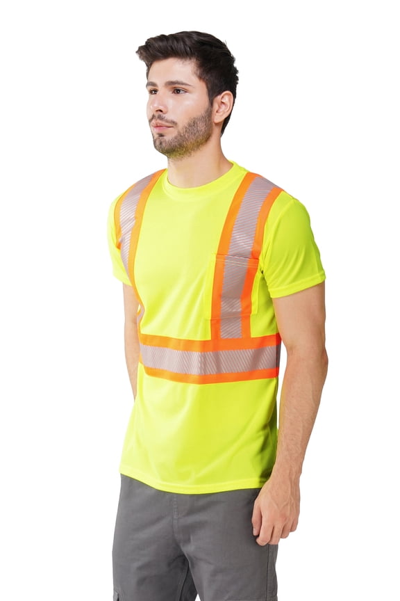 Hi Vis T-Shirt - Safety Shirt, ASNI Class 3 Segmented Reflective Safety T-Shirt-6685R-Yell-2XL