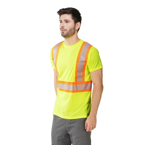 Hi Vis T-Shirt - Safety Shirt, ASNI Class 3 Segmented Reflective Safety T-Shirt-6685R-Yell-Lg