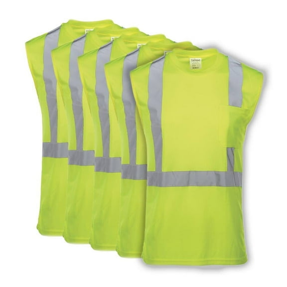 Hi Vis T Shirt, Sleeveless, ANSI Class 2, Lime, LG, 5-Pk, SAFEGEAR