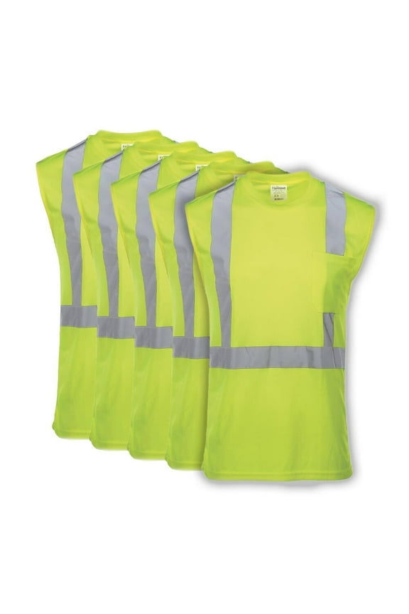 Hi Vis T Shirt, Sleeveless, ANSI Class 2, Lime, SM, 5-Pk, SAFEGEAR