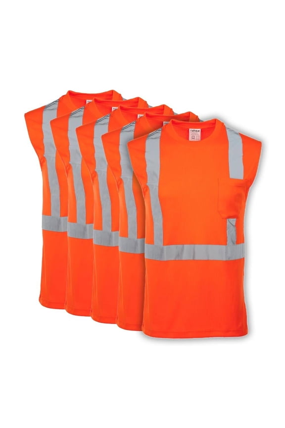 Hi Vis T Shirt, Sleeveless, ANSI Class 2, Orange, MED, 5-Pk, SAFEGEAR