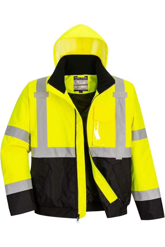 Hi-Vis Two-Tone Bomber Jacket Viz Insulated Safety Visability Work Wear Rain ANSI 3