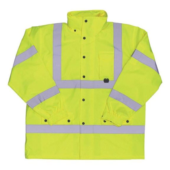 Hi-Vis Yellow Polyester Unisex Rain Jacket, Extra Large