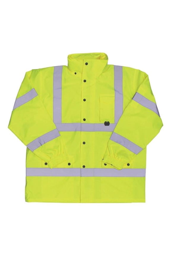 Hi-Vis Yellow Polyester Unisex Rain Jacket, Extra Large