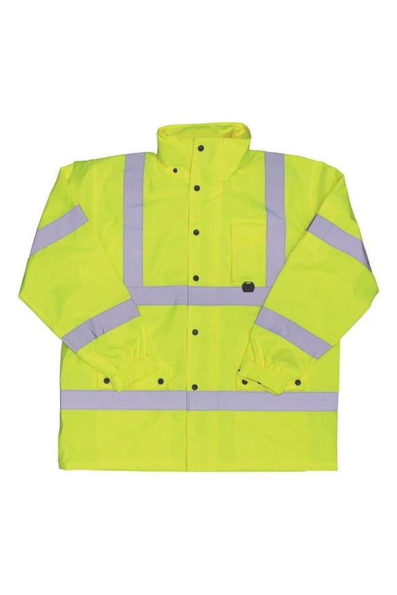 Hi-Vis Yellow Polyester Unisex Rain Jacket, Large
