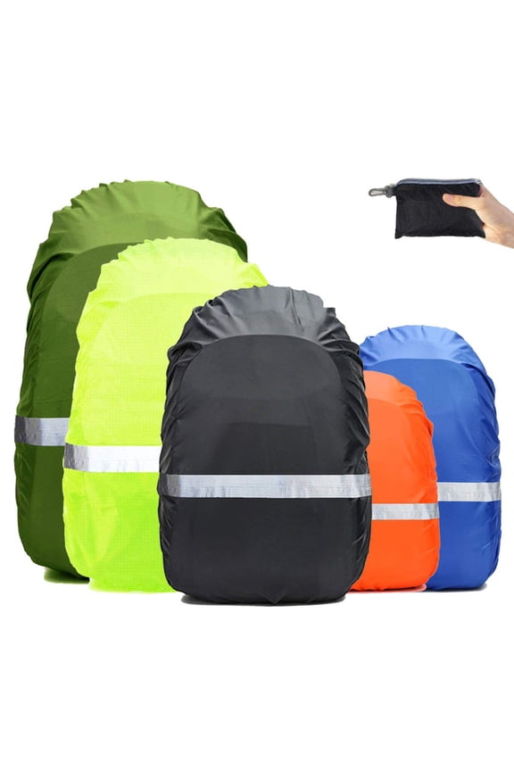 Hi-Visibility Backpack Rain Cover with Reflective Strip 100% Waterproof Ultralight Backpack Cover, Storage Pouch, Anti-Slip Cross Buckle Strap, for Hiking, Camping, Biking, Outdoor, Traveling