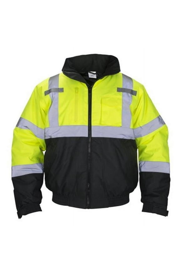 Hi-Viz Class 3 Hooded Bomber Jacket, Yellow - Extra Large