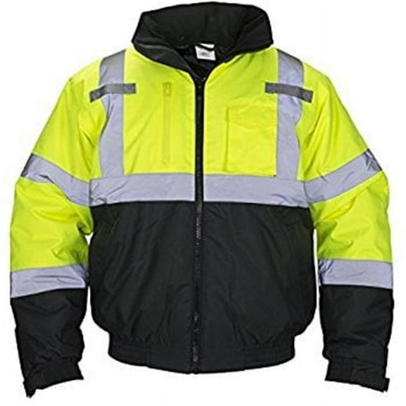Hi-Viz Class 3 Hooded Bomber Jacket, Yellow - Large