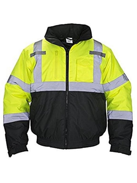 Hi-Viz Class 3 Hooded Bomber Jacket, Yellow - Large