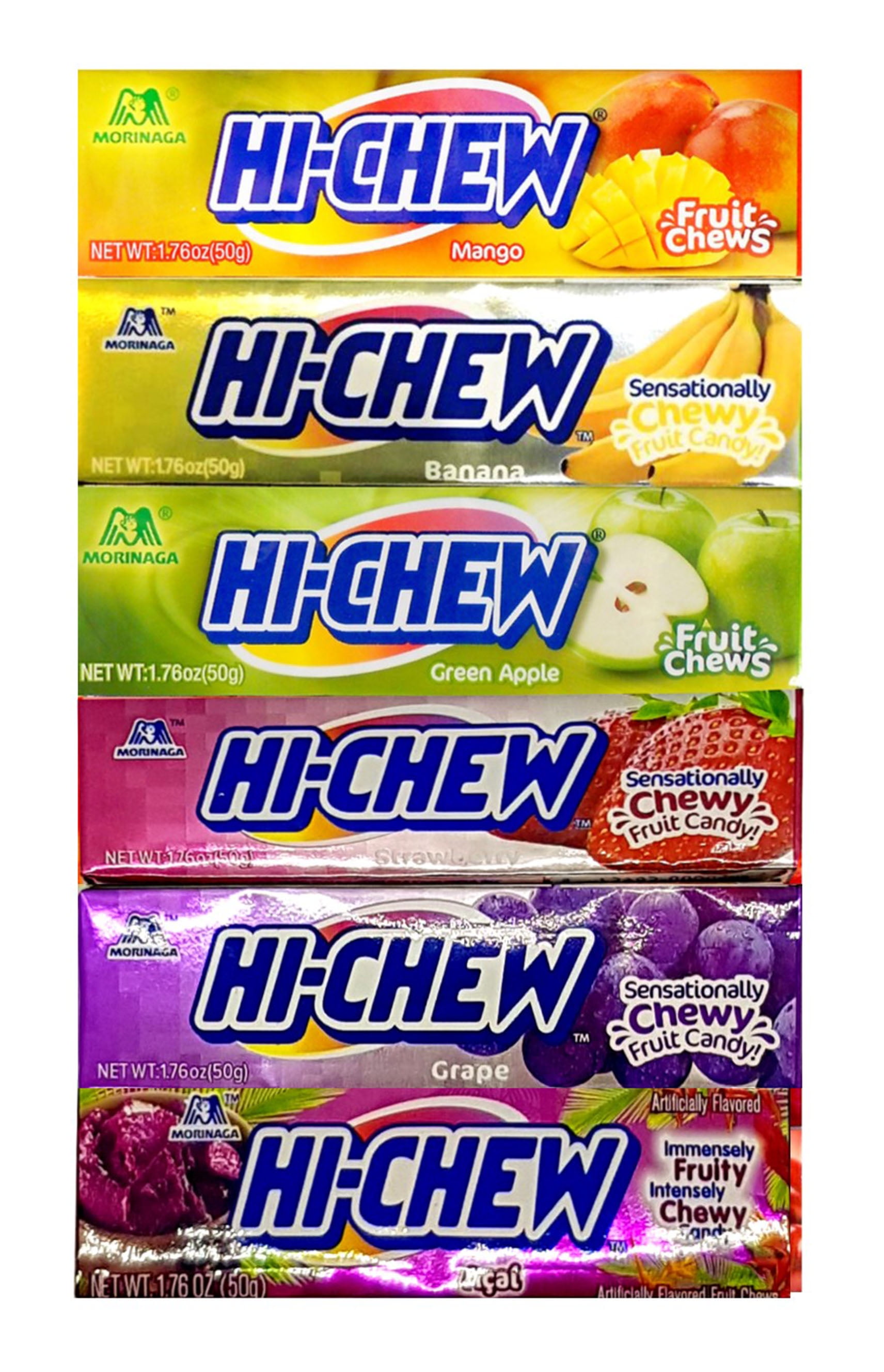 Hi-chew Assorted 6 Flavors Chewy Fruit Candies 1.76 oz. bar By Morinaga (12-pack)