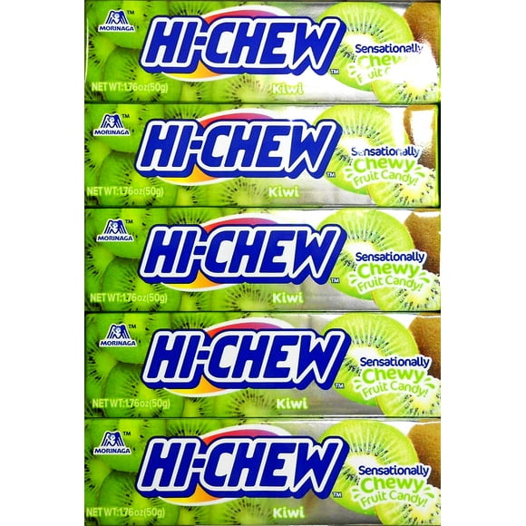 Hi-chew Kiwi with Chia Seeds Chewy Fruit Candies 1.76 oz. bar By Morinaga (5-pack)