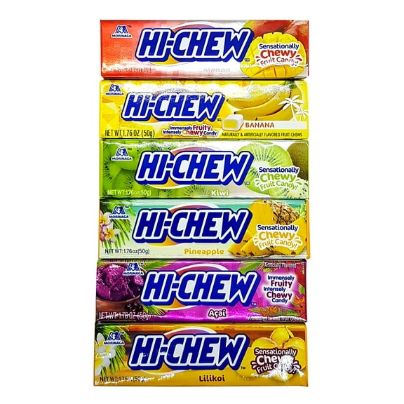 Hi-chew Sticks Tropical Assorted 6 Flavors Chewy Fruit Candies 1.76 oz. Each By Morinaga 12-pack (Mango, Banana, Kiwi, Acai, Pineapple, and Lilikoi (Passion Fruit))