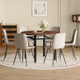 thumbnail image 1 of Hi loPres 2-Tier Round Dining Table with Storage Shelf, 42" Double-Layer Wood & Glass Table with 6 Gray Chairs, 7-Piece Space Saving Dining Set, 1 of 10