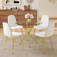 thumbnail image 1 of Hi loPres 36.6-Inch Round Glass Dining Table Set for 4, Modern Gold Metal Legs with White Fabric Chairs, 5-Piece Kitchen Room Furniture, 1 of 10