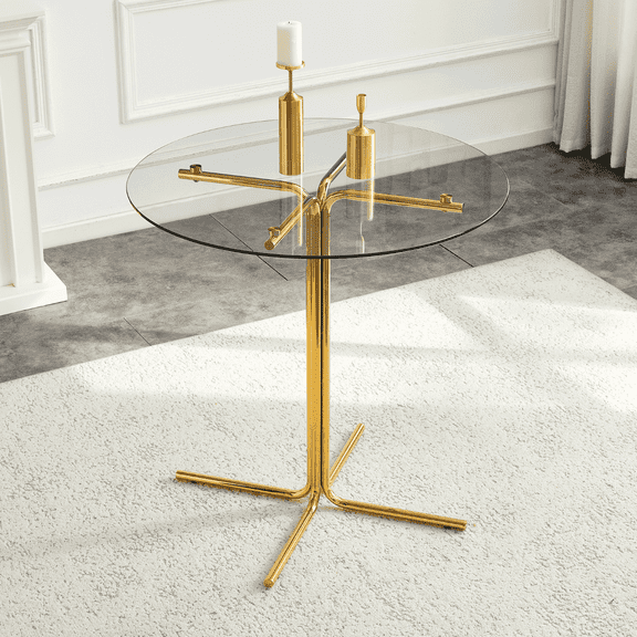 Hi loPres 36" Modern Round Glass Bar Table, Tempered Glass High Counter Table with Sturdy Gold Chrome Pedestal Base for Kitchen, Breakfast Nook