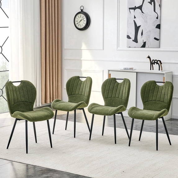 Hi loPres 4-Piece Modern Green Fabric Dining Chairs, Side Furniture with Integrated Metal Handle & Black Legs for Home & Study