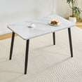 thumbnail image 1 of Hi loPres 47" White Modern Rectangular Dining Table for Apartments, Faux Marble Tempered Glass Top Kitchen Desk with Stable Black Metal Legs, Minimalist Style, 1 of 7