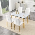 thumbnail image 1 of Hi loPres 5-Piece Dining Set for Apartments, 47" White Faux Marble Table with 4 Shell-Back White PU Chairs, 1.3" Thick Top and Stable Gold Metal Legs Suite, 1 of 10