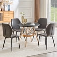 thumbnail image 1 of Hi loPres 5-Piece Round Dining Table Set, 31.5" Black Desk with Storage Basket, 4 Dark Gray Quilted PU Chairs for Small Apartment Nook, 1 of 10