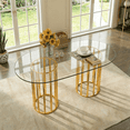 thumbnail image 1 of Hi loPres 71" Oval Glass Dining Table for 6-8, Modern Tempered Glass Table with Double Gold Slatted Cylinder Metal Bases for Kitchen, Living Room, 1 of 7