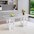 thumbnail image 1 of Hi loPres 71" White Faux Marble Dining Table for 6-8, Modern Rectangular Kitchen Desk with Sculptural Hollow-Out Base for Apartment & Home Office Use, 1 of 7