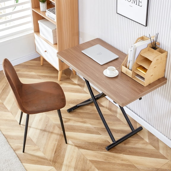Hi loPres Folding Dining Table with Lift Top, 4-in-1 Multi-functional Expandable Coffee Table to Dining Table for Small Space Apartment, Walnut