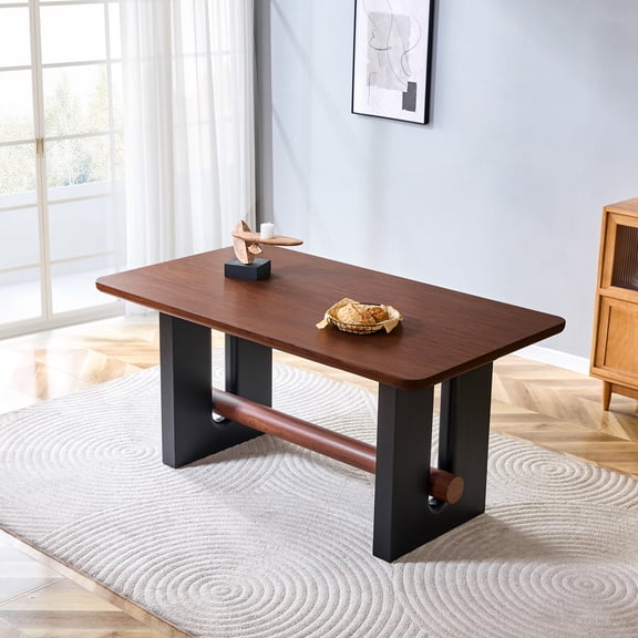 Hi loPres Modern MDF Dining Table, 63" Rectangular Kitchen Table with Walnut Top and Black U-Shaped Legs for 6 People, Home Office, Walnut/Black