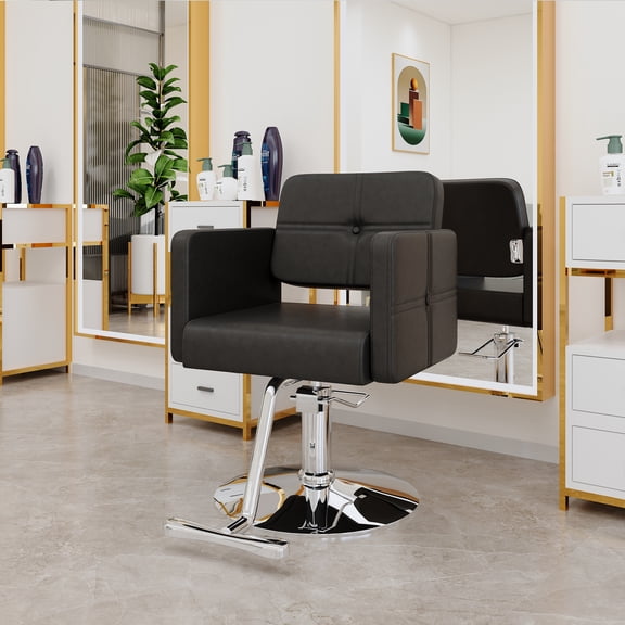 Hi loPres Modern PU Leather 360 Swivel Adjustable Height Hydraulic Salon Chair, Black for Barbershop & Home Salon with Stable Metal Base