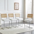 thumbnail image 1 of Hi loPres Set of 4 Modern Boho Bar Stools, 25" Counter Height Kitchen Island Stools with Hand-Woven Rattan Back & White PU Leather Seat, Silver Chrome, 1 of 7