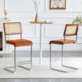 thumbnail image 1 of Hi loPres Set of 2 Mid-Century Modern Bar Stools, 25" Counter Height Kitchen Island Stools with Hand-Woven Rattan Back & Brown Velvet Seat, Chrome, 1 of 7