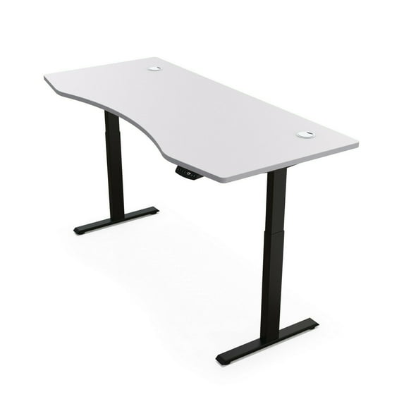 Hi5 Ez Electric Height Adjustable Standing Desk with ergonomic contoured Tabletop (59"x 31.50") and dual motor lift system for Home Office Workstation -(Pure White top / Black frame)