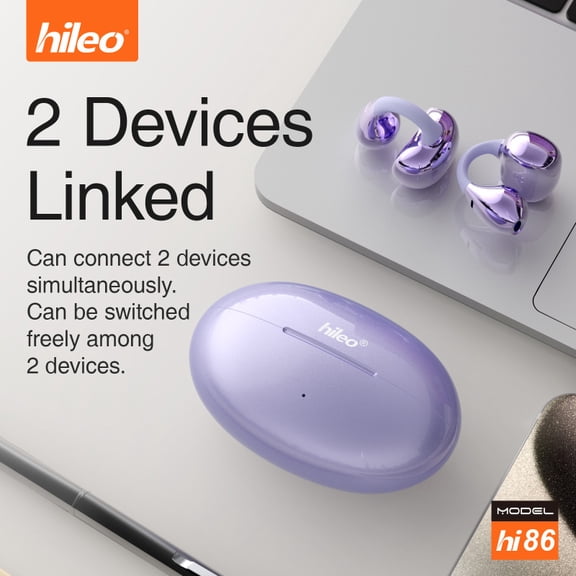 Hi86 ear clip wireless dual ear Bluetooth earphones, intelligent AI call noise reduction, ultra lightweight ACS panoramic sound effect, touch purple