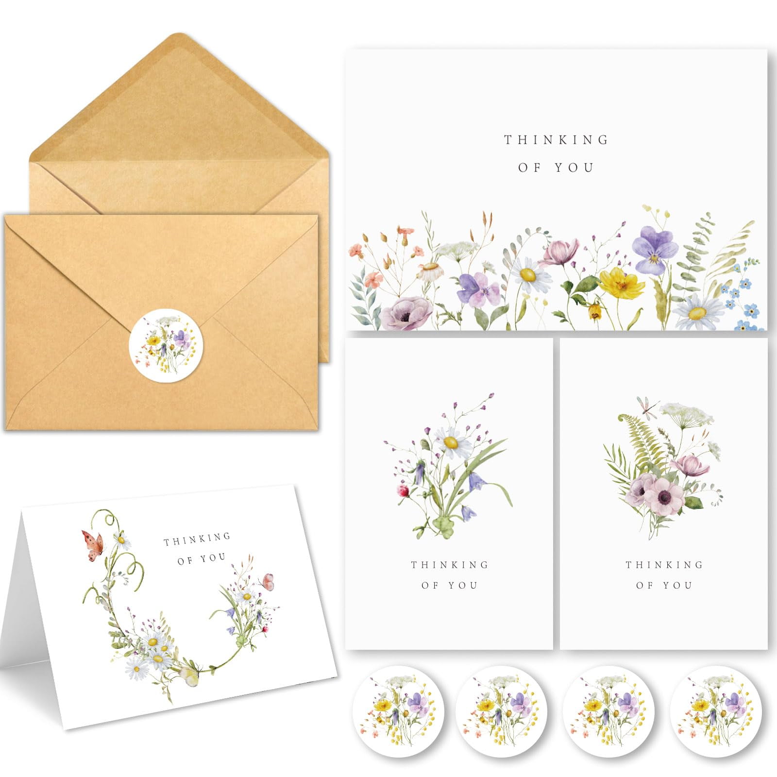 HiABNRT Thinking of You Cards with Envelopes, Set of 24 Watercolor