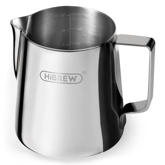 HIBREW 12oz Stainless Steel Milk Frothing Pitcher - Barista Latte Art Espresso Accessory (350ml)