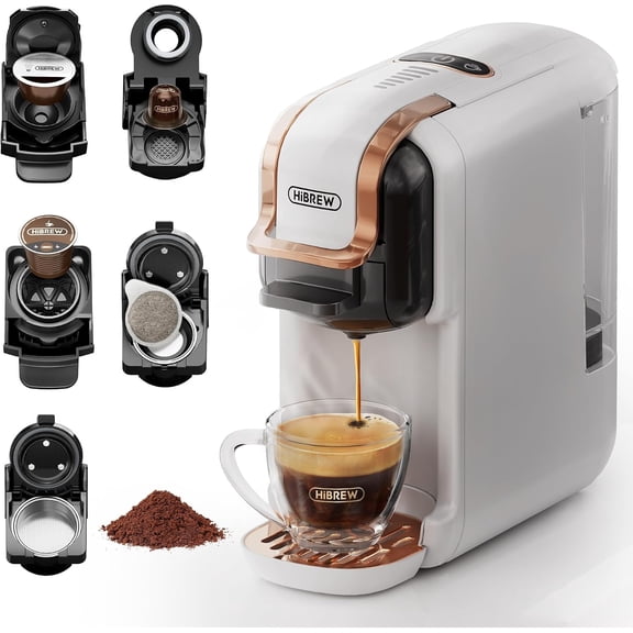 HiBREW 5-in-1 Expresso Machines for Home, Compact Coffee Machine for Pods, Capsules & Espresso Powder H2B