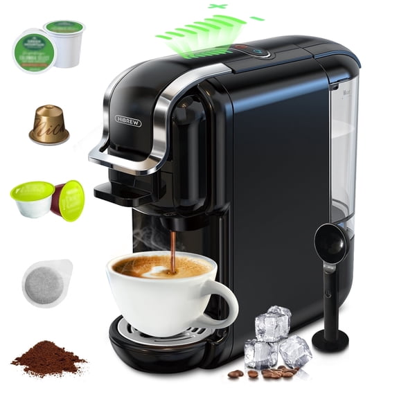 HiBREW 5-in-1 Expresso Machines for Home, Compact Coffee Machine for Pods, Capsules & Espresso Powder H2B
